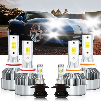 White LED Headlight Fog Light Bulbs 9005+9006+9145 For Dodge Viper 2003-2004