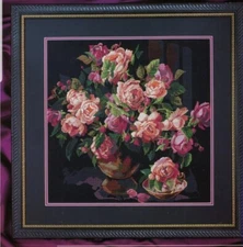 Vintage Bucilla Classic Roses Cross Stitch Picture - Finished - 20"x 20"