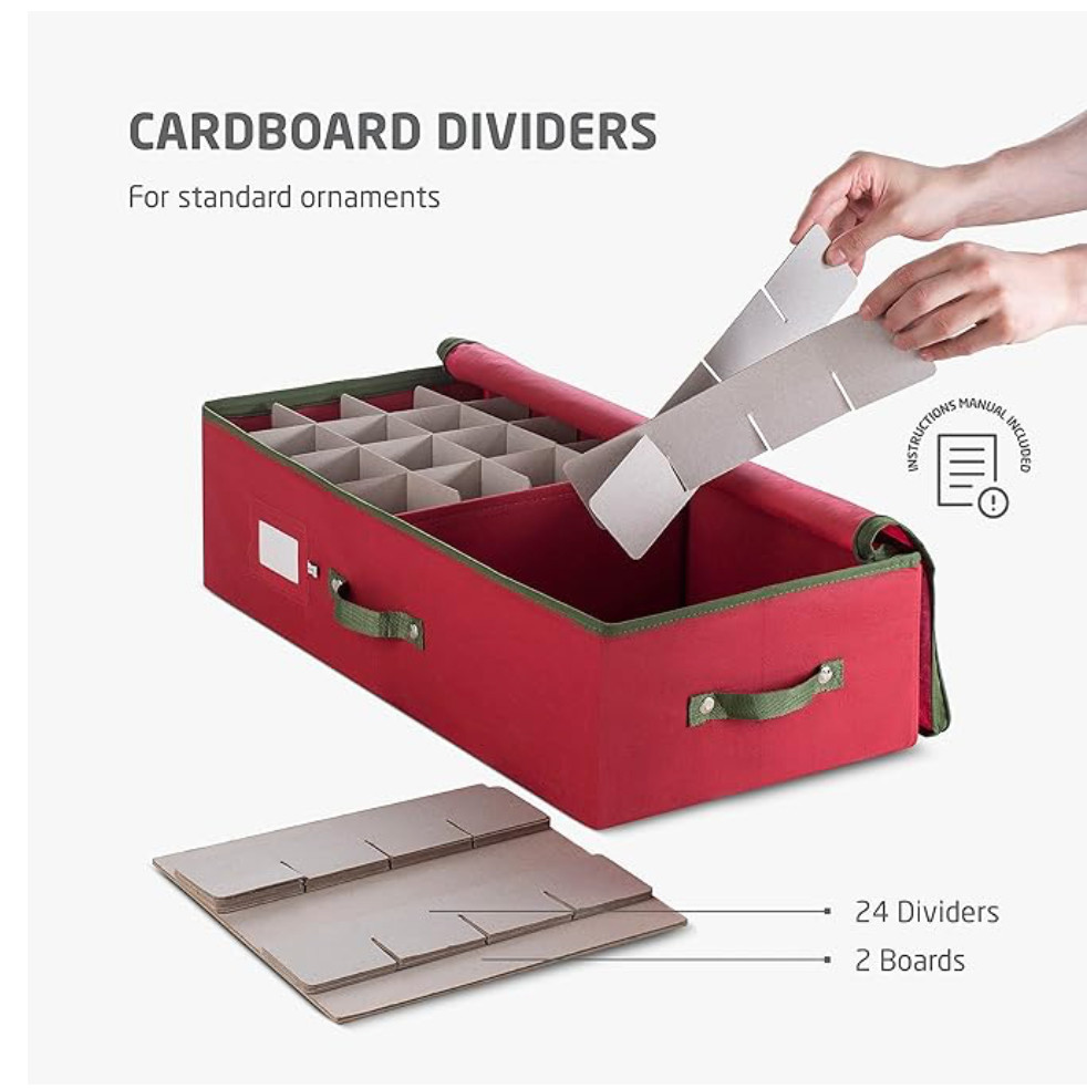 Underbed Christmas Ornament Storage Box - Stores 64 3" Ornaments, With Dividers
