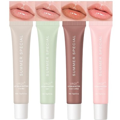 URQT Lip Butter Balm 4-Pack | Hydrating Natural Oils, Non-Sticky Shine