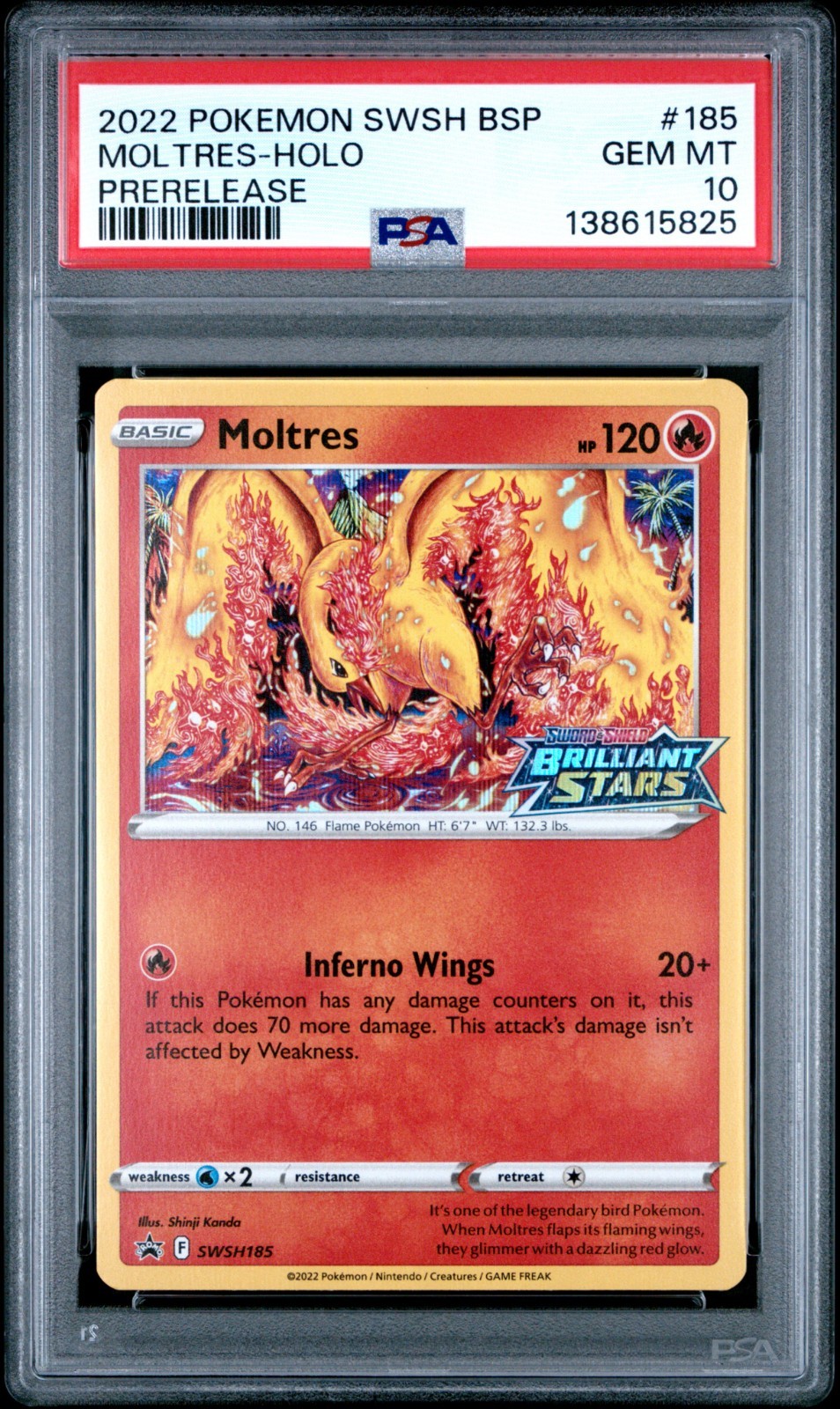 2022 Pokemon SWSH Black Star Promo 185 Moltres Prerelease PSA 10