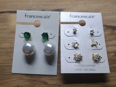 Francescas Earrings Lot-Of-2 Sterling Silver Cubic Zirconia Teardrop/ 14k Gold