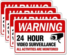 Video Surveillance Sign, 4-Pack Security Camera Sign, Reflective and Waterproof 