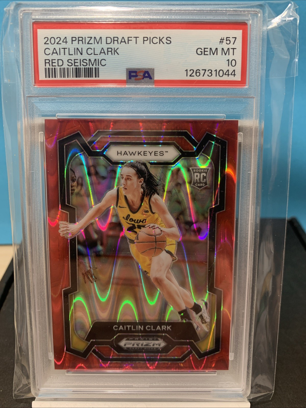 2024 PRIZM DRAFT PICKS CAITLIN CLARK #57 RED SEISMIC PRIZM RC) 155/225 GEM MT 10