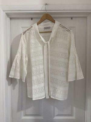 Women s Per Una Cream Delicate Lace Embroidered Blouse Top & Tie size M 12-14