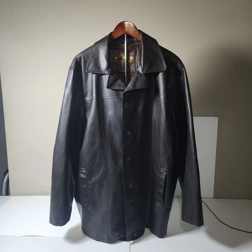 Brave Soul Mens L Dark Brown Faux Leather Fur Lined Long Winter Coat Jacket - product listing photo