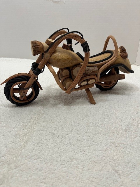 Hand Crafted Wooden Harley Style Motorcycle Wood Carved 12” x 6"
