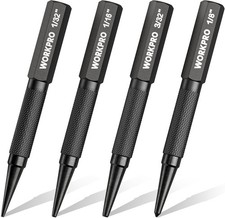 4-Piece Nail Punch and Center Punch Set, Hardened Cr-V Steel with Knurled