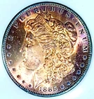 1885-O Gem BU +++  Morgan Dollar Lustrous Lavender Rainbow Toned Looks PL