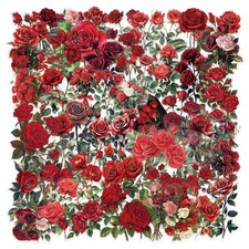 50Pcs Rose Floral Stickers, Red Plants Decals Clear PET Rose Aesthetic Waterp...