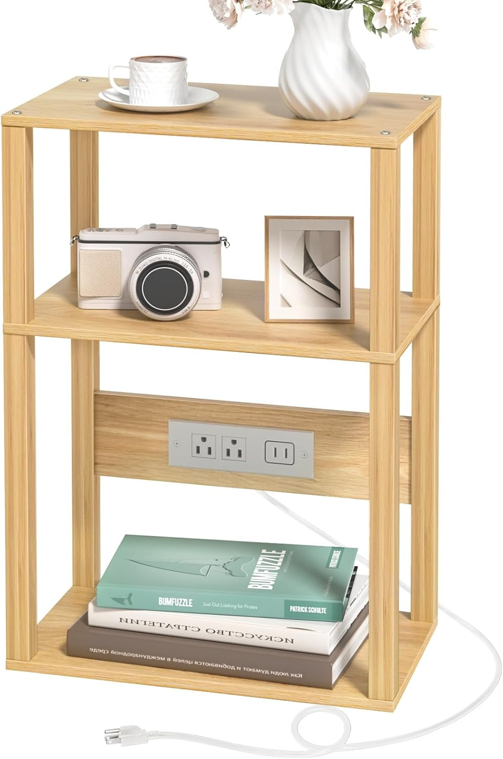 3-Tier Narrow Bamboo Side Table with Charger