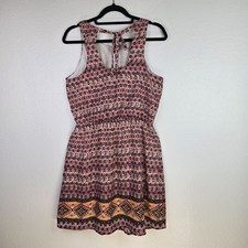 Xhilaration Boho Tribal Print Sleeveless Fit & Flare Dress MED Burgundy Aztec