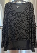 Karen Kane xl bust 44" black velvet leopard pattern sheer hemline top tunic