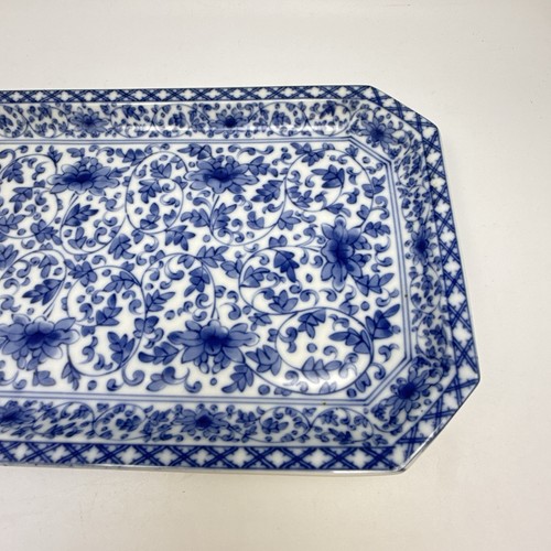 Qing Dynasty Qianlong Blue White Floral Ceramic Rectangular Tray 7x14 - Picture 5 of 10