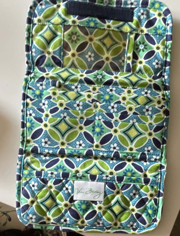 Vera Bradley Blue Green Fabric Makeup Bag Organizer Case, Zipper Pockets