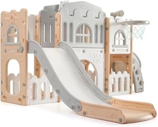 8 in 1 Playground Toddler Kids Slide w Basketball Hoop Climber Telescope Tunnel