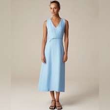 J Crew Mathilde V-neck Dress in Luster Canvas Size 6 in Calm Blue NWT