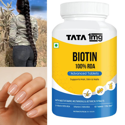Tata 1mg Biotin + Advanced Tablet Supports Strong Hair, Skin And Nails 60 tab