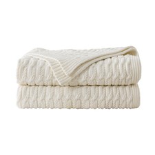 White Cable Knit Throw Blanket   Super Soft, Warm  Lightweight Cream Knitted...