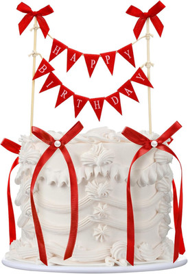 11 Pcs Bow Ribbon Cake Topper Happy Birthday Cake Bunting Topper Wood Pole Handm