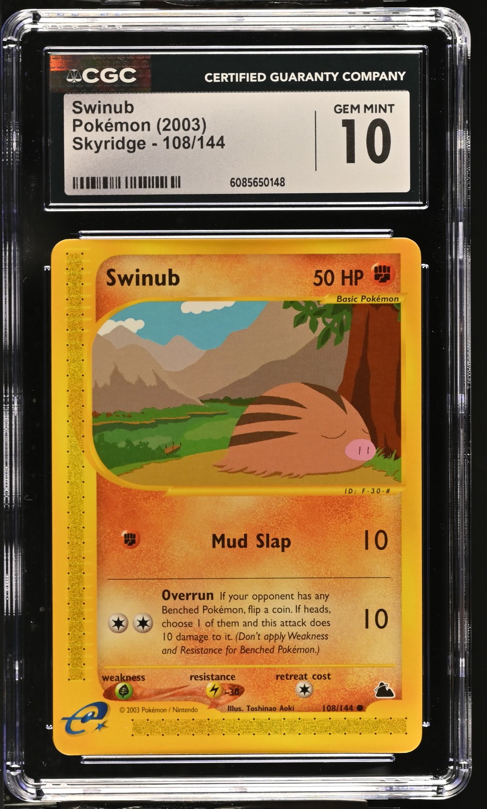 CGC 10 GEM MINT Swinub 2003 Skyridge 108/144 Pokemon Card
