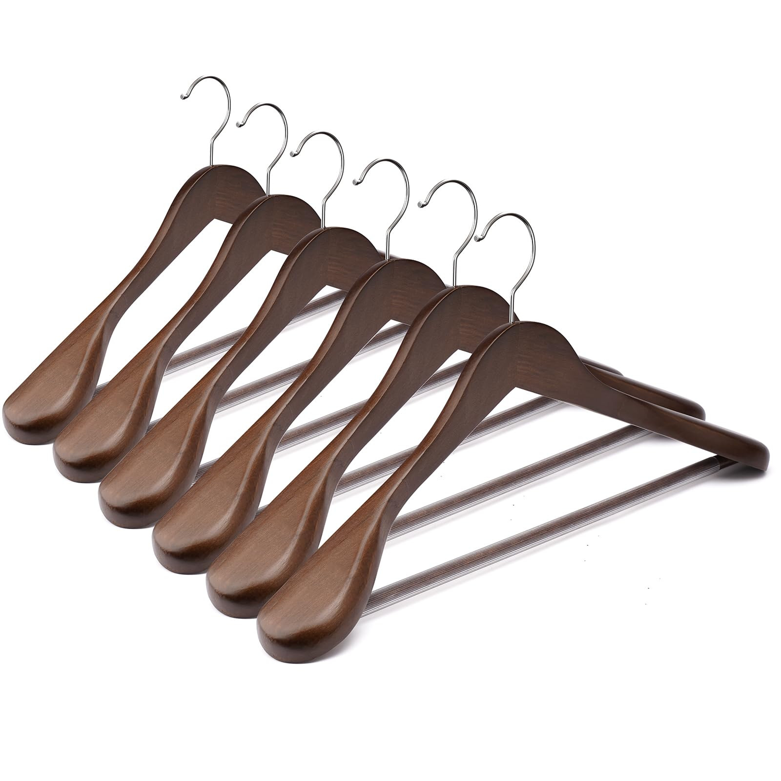 Uinicor 6-Pack Wooden Suit Hangers with Wide Shoulders for Coats & Jackets