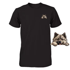 Funny Keeshond Dog Peeking Pocket Tshirt Cute Puppy Dog Lover Tee Print Gift