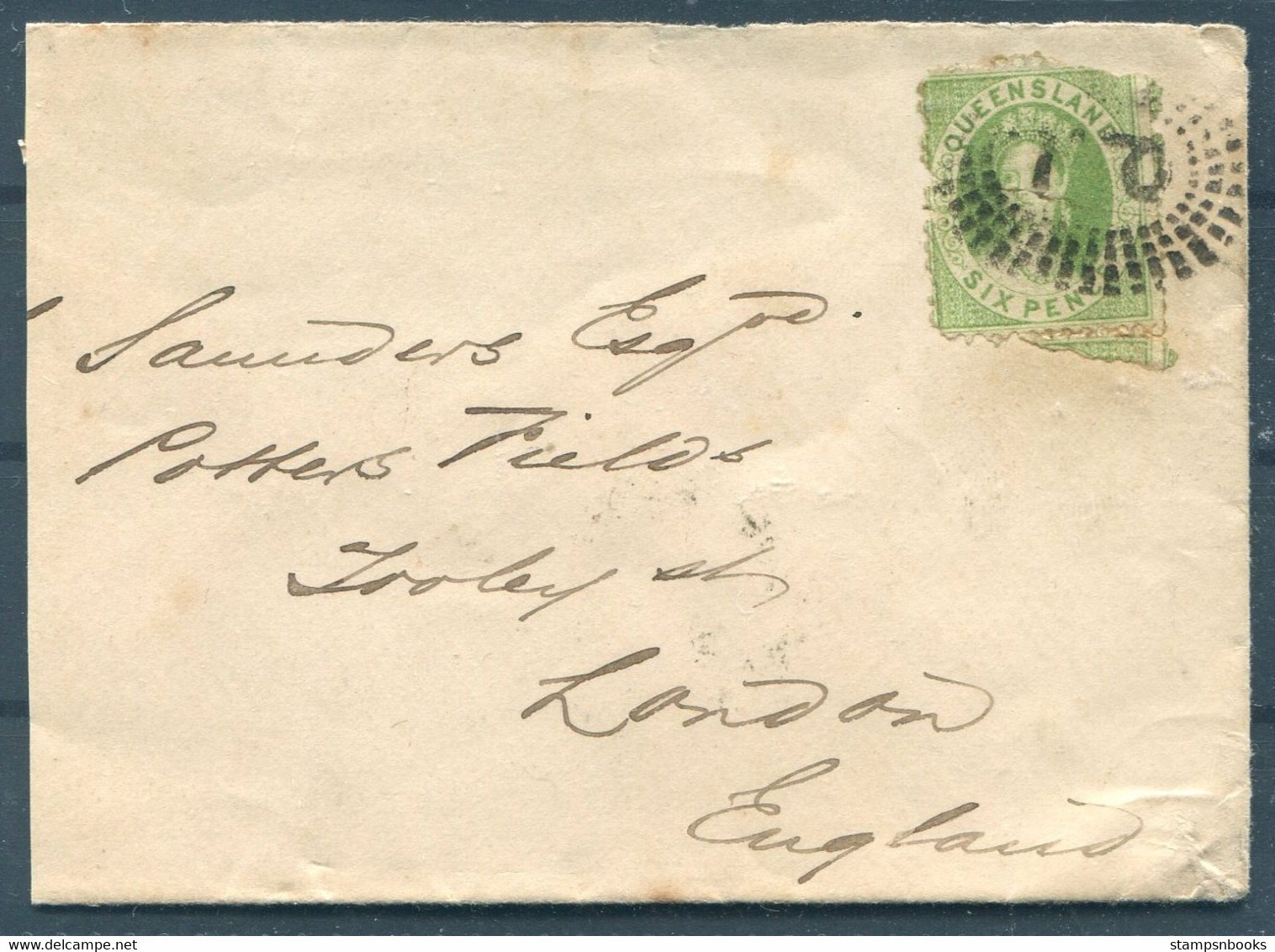 1871 Australia Queensland Brisbane 6d cover - London England