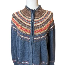 Vtg Tiara International Womens Full Zip Cardigan Sweater Large Blue Nordic  Cozy