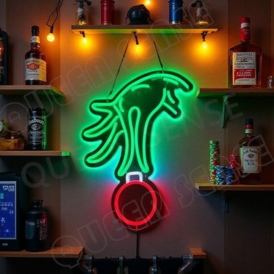 16''x12'' Grinch Hand Christmas Ball LED Neon Sign With Dimmer USB Powered Light