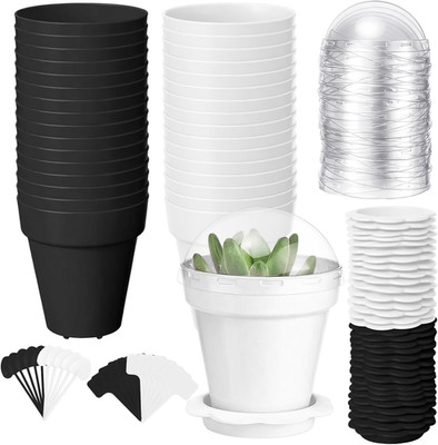 36 Packs Cupcake Plant Nursery Pots with Humidity Dome Small Flower Pots Plastic