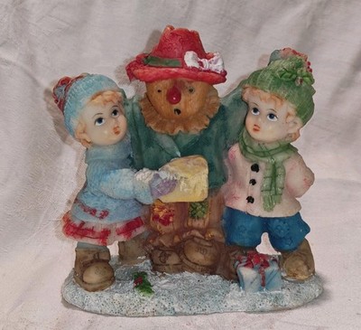 Vintage Weihnachten Vogelscheuche Kinder Resin Figur verschneit festlich Ornament