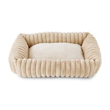 Medium Ribbed Plush Cuddler Dog Bed, Tan, 27" x 21"