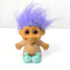 Russ Vintage Easter Bunny Troll Doll Purple Hair Bunny Slippers Easter