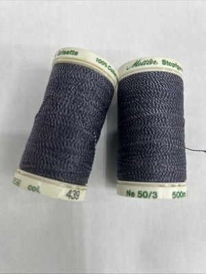 2 Mettler Metrosene 100%  Cotton Merc  Thread, 1, 097 Yd, Navy/white  Col 439
