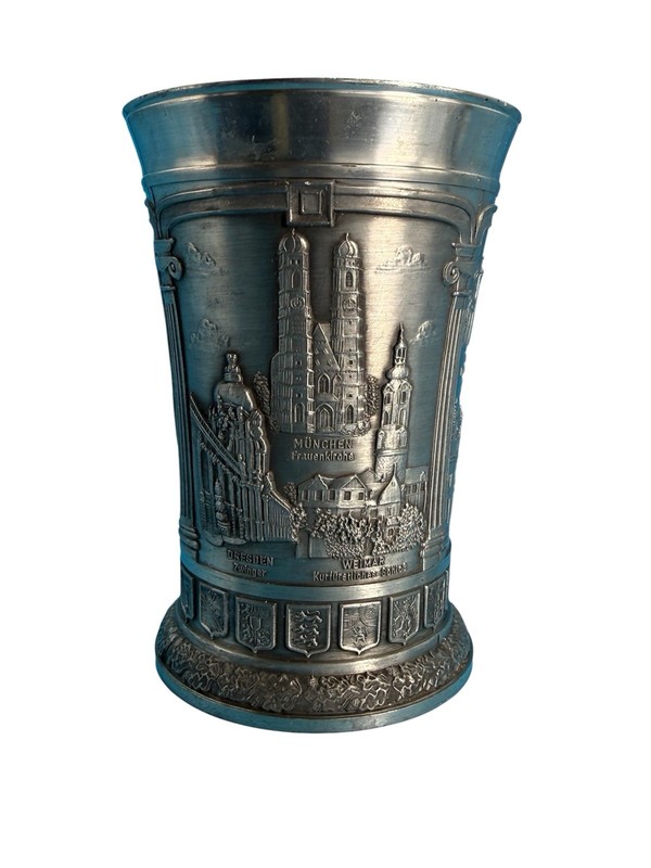Vintage SKS Zinn 95% Pewter Cup Germany Landmarks Beer Stein Goblet!