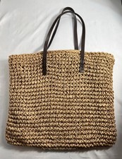 Large Straw Woven Tote Beach Bag Brown Purse
