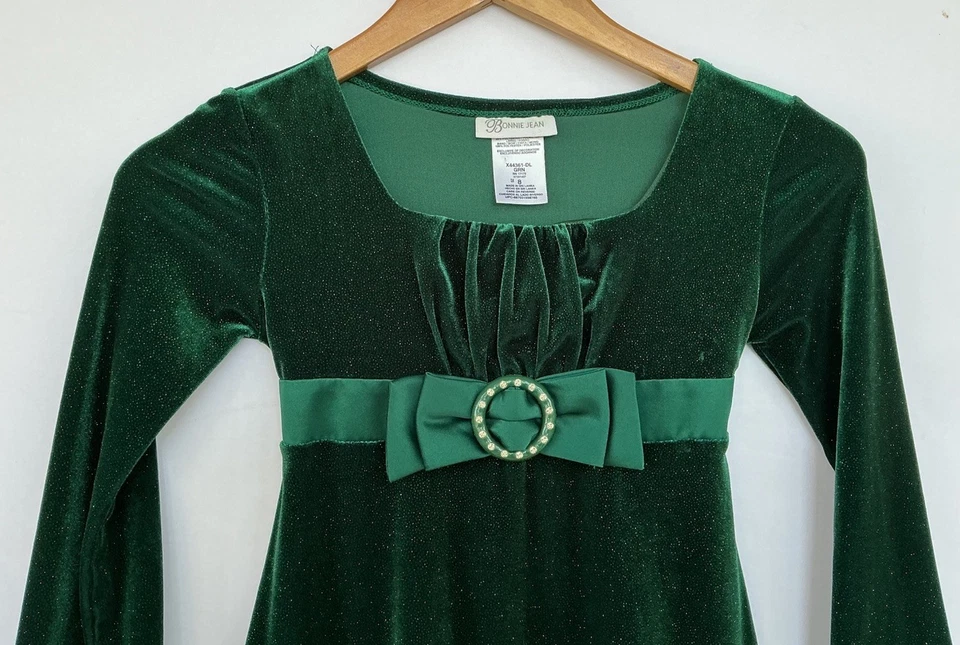 Bonnie Jean Girl’s Christmas Dress Green Size 8 Winter Sparkle Velvet Faux Fur - Image 2 of 4