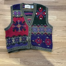 VTG Signatures Northern Isle Women's Hand-Knit Holiday Sweater Vest Sz M Festive