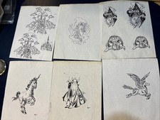 Wizard, Castle  Unicorn tattoo flash Art Butler PA 1990s - 6 B W Prints II