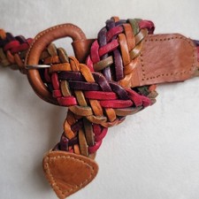 Brown Multi Colored Braided Leather Belt Boho Woven Made in USA Size Large