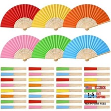 60 Pcs Multicolor Folding Fan Decorative Bulk Chinese Bamboo Paper Handheld
