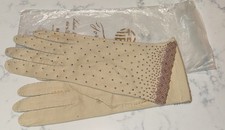 Vintage Fortune Taupe Short Evening Gloves 50s-60s Metallic Rose Beaded Details