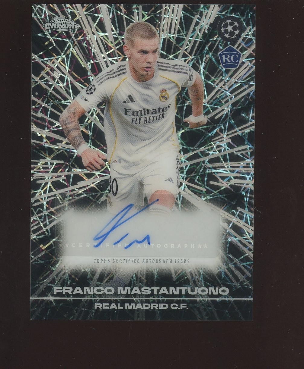 2025 Topps Chrome UEFA UCC Franco Mastantuono Black Lazer RC Rookie AUTO