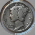 1931-d . Mercury Dime . G . Good . 90% Silver . Clear D