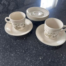 Vintage Corelle Thymeless Herbs Flat Cup & Saucer Set of 2 CORNING Teacup Mug