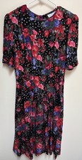 VINTAGE MERYL FASHIONS LTD FLORAL SHORT SLEEVE COTTAGECORE MIDI DRESS SZ 14
