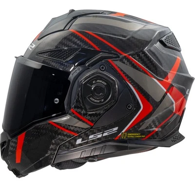 LS2 HELMETS LS2 Klapphelm Advant X Carbon Future II Rot FF901 Motorrad Helm + dunkles Visier