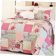 Summer Floral Queen Quilted Bedspread,Romantic Pink Queen 90"x90" Pink grey