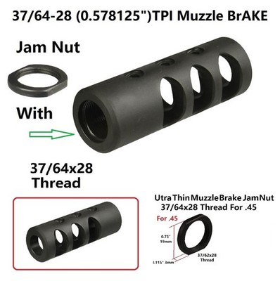 45 ACP .578-28 (37/64x28) TPI Comp Muzzle Brake Compensator All Steel + Jam Nut